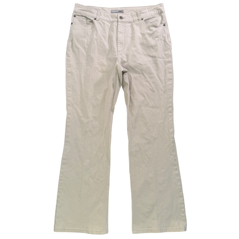 Chicos Platinum Denim Jeans Womens 3 Regular Beige Straight Leg Stretch Pants